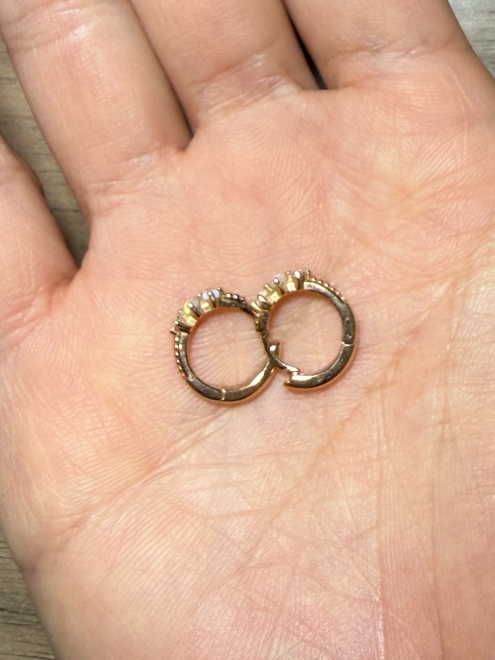 Gold Hoop Huggie Earrings with Clear Accent Stones